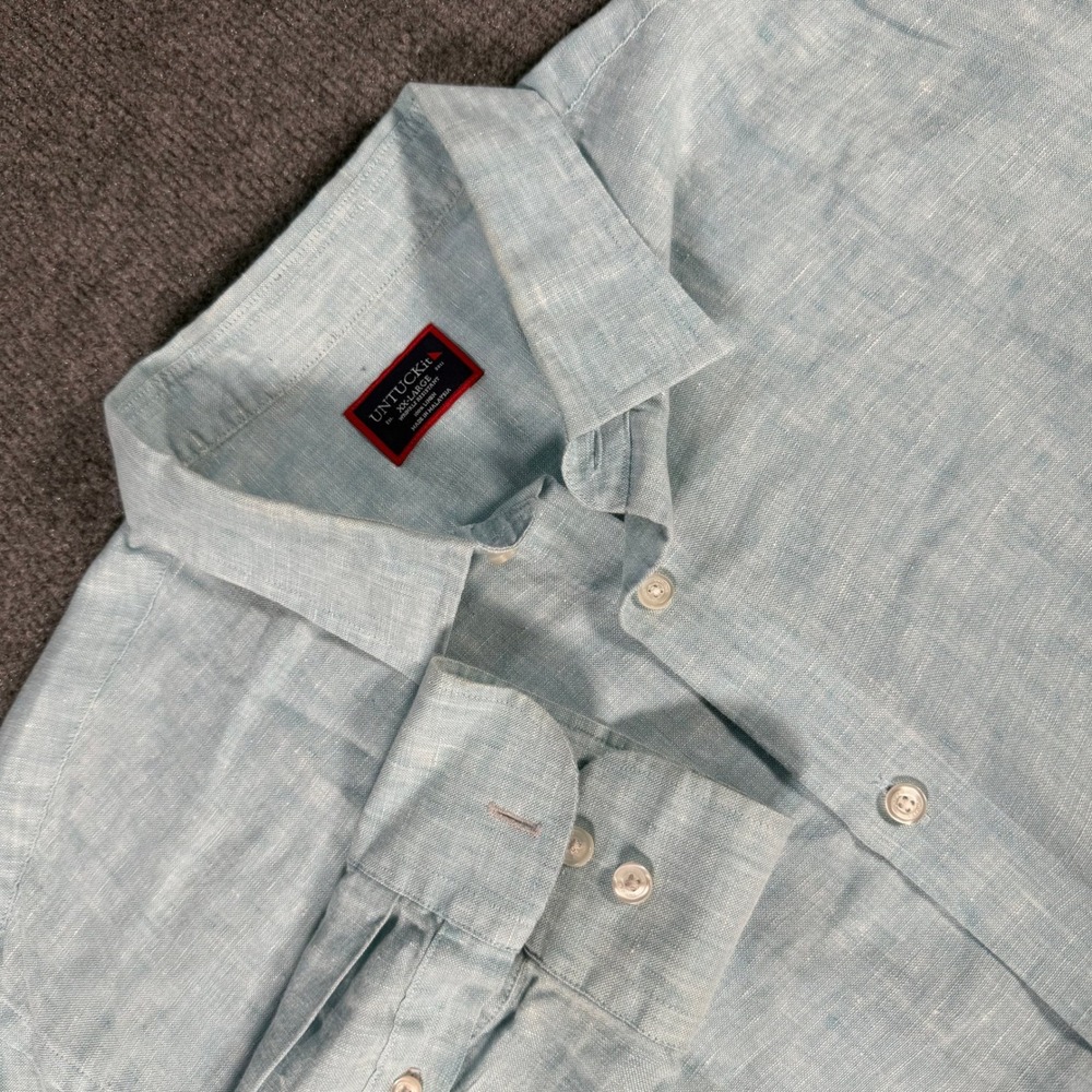 UNTUCKit Franconia WR Light Blue 100% Linen Wrinkle Resistant Shirt XXL #4311